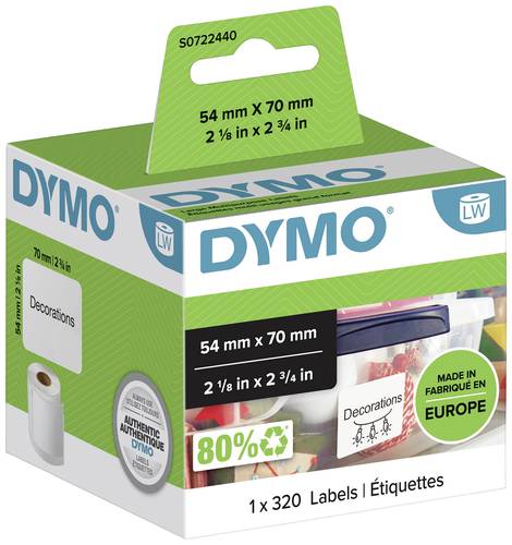 DYMO Etiketten Rolle 99015 S0722440 70 x 54mm Papier Weiß 320 St. Permanent haftend Universal-Etike DYMO Etiketten Rolle 99015 S0722440 70 x 54mm Papier Weiß 320 St. Permanent haftend Universal-Etike von Dymo