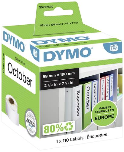 DYMO Etiketten Rolle 99019 S0722480 59 x 190mm Papier Weiß 110 St. Permanent haftend Ordner-Etikett von Dymo