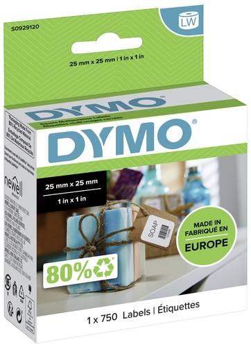 DYMO Etiketten Rolle S0929120 S0929120 25 x 25mm Papier Weiß 750 St. Wiederablösbar Universal-Etik von Dymo