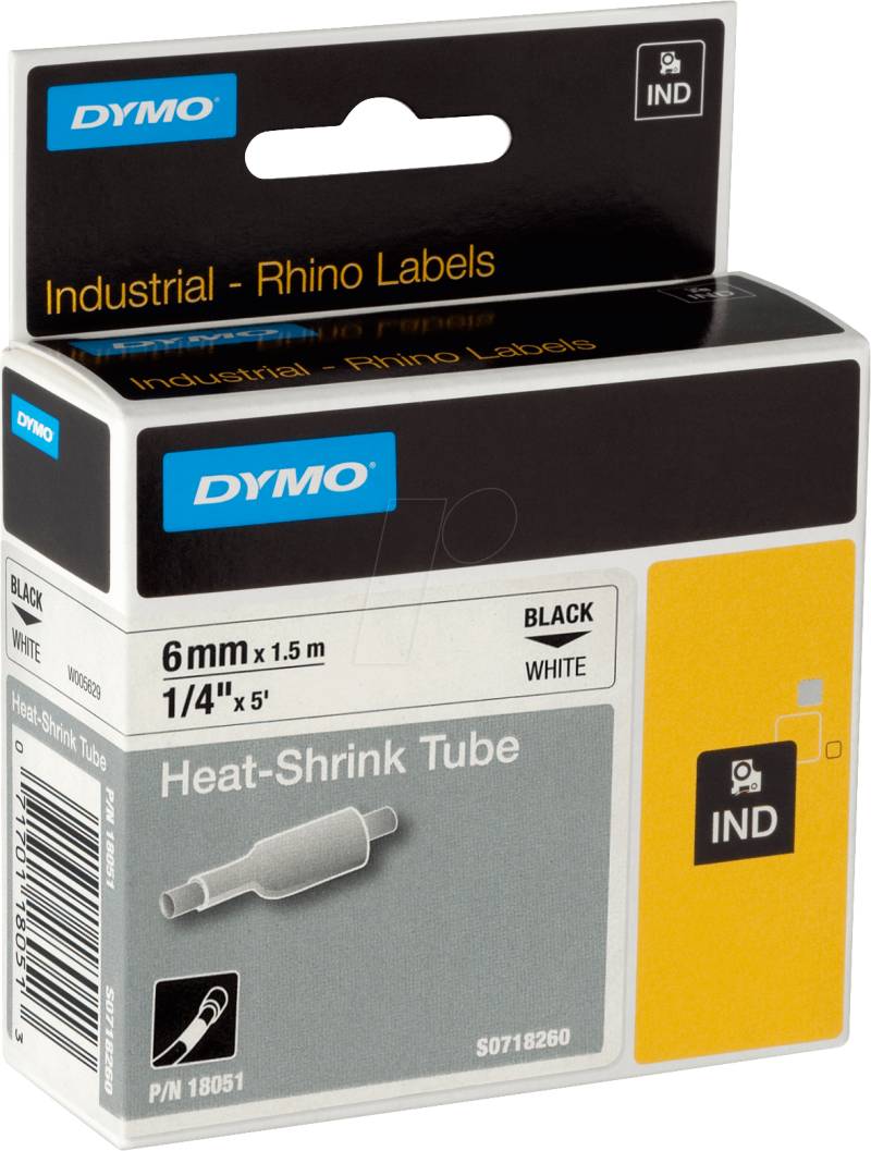 DYMO IND 18051 - DYMO IND Schrumpfschlauch, 6mm, schwarz/weiß von Dymo