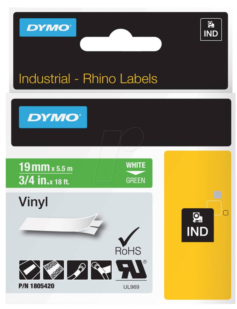 DYMO IND 1805420 - DYMO IND Band Vinyl, 19mm, weiß/grün von Dymo