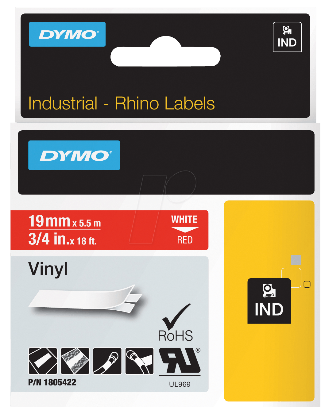 DYMO IND 1805422 - DYMO IND Band Vinyl, 19mm, weiß/rot von Dymo