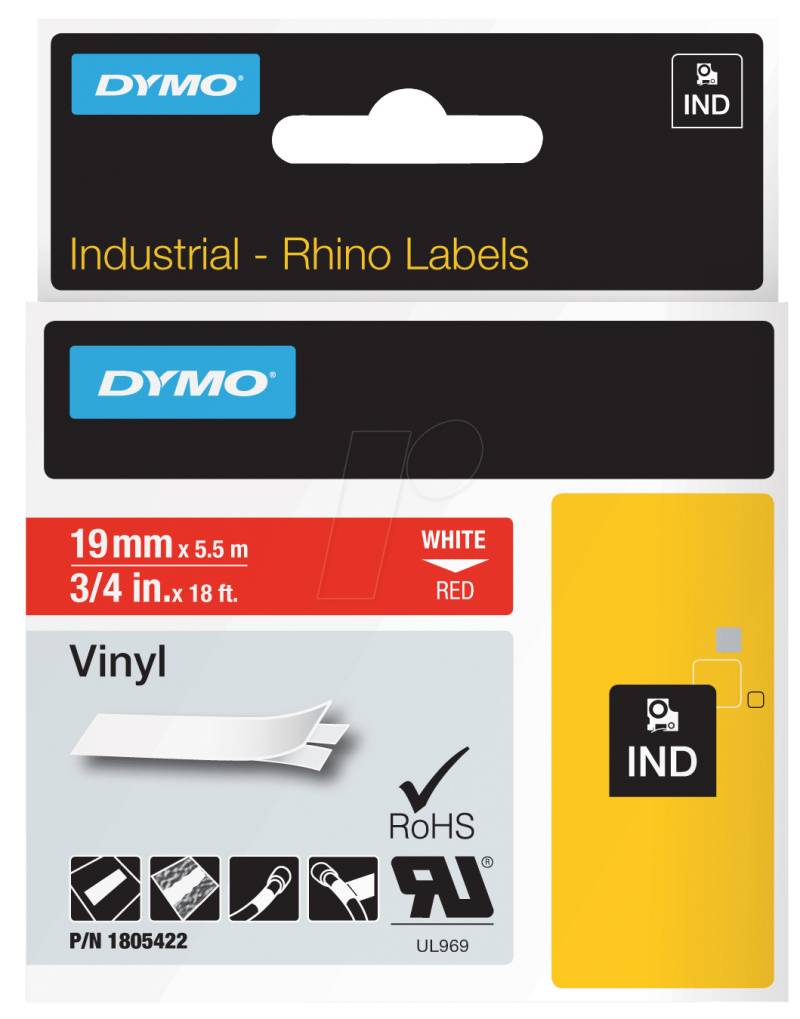 DYMO IND 1805422 - DYMO IND Band Vinyl, 19mm, weiß/rot von Dymo