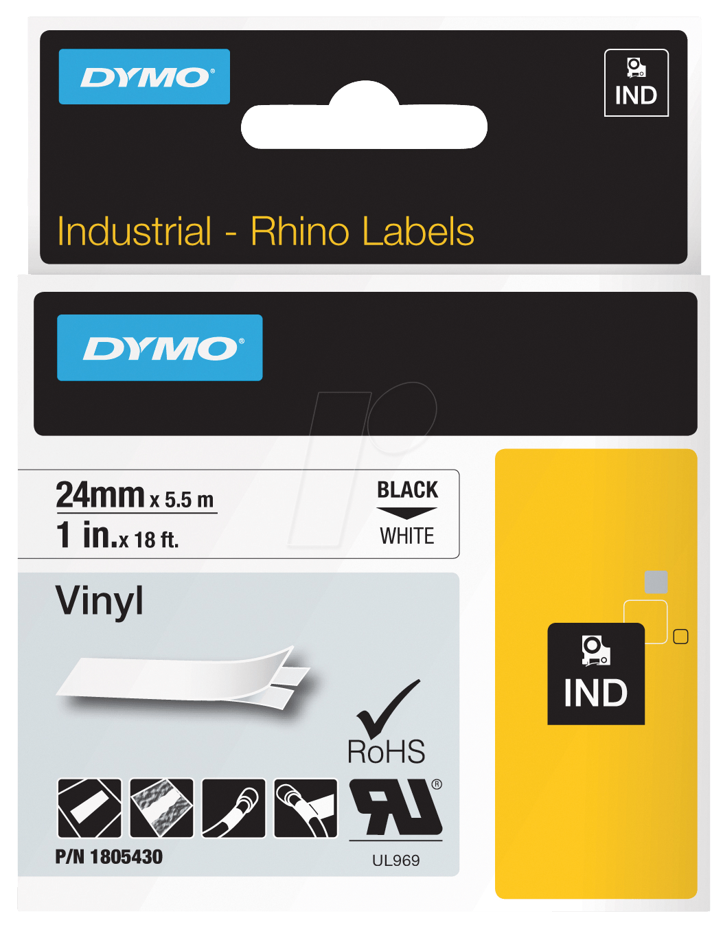 DYMO IND 1805430 - DYMO IND Band Vinyl, 24mm, schwarz/weiß von Dymo