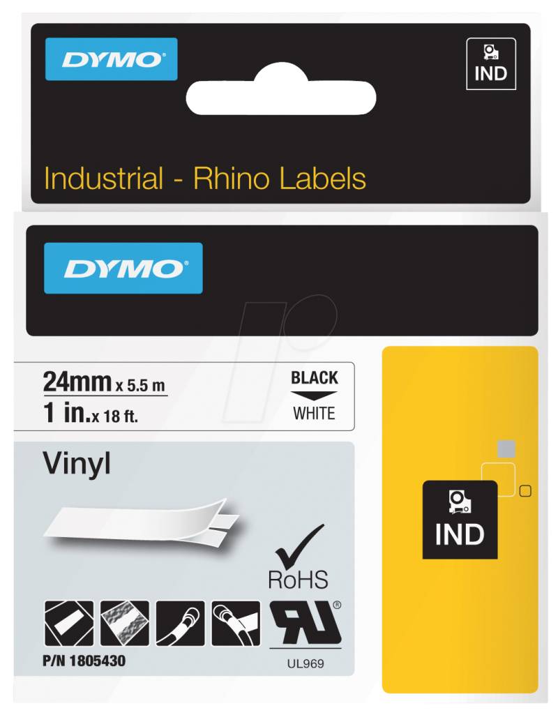 DYMO IND 1805430 - DYMO IND Band Vinyl, 24mm, schwarz/weiß von Dymo