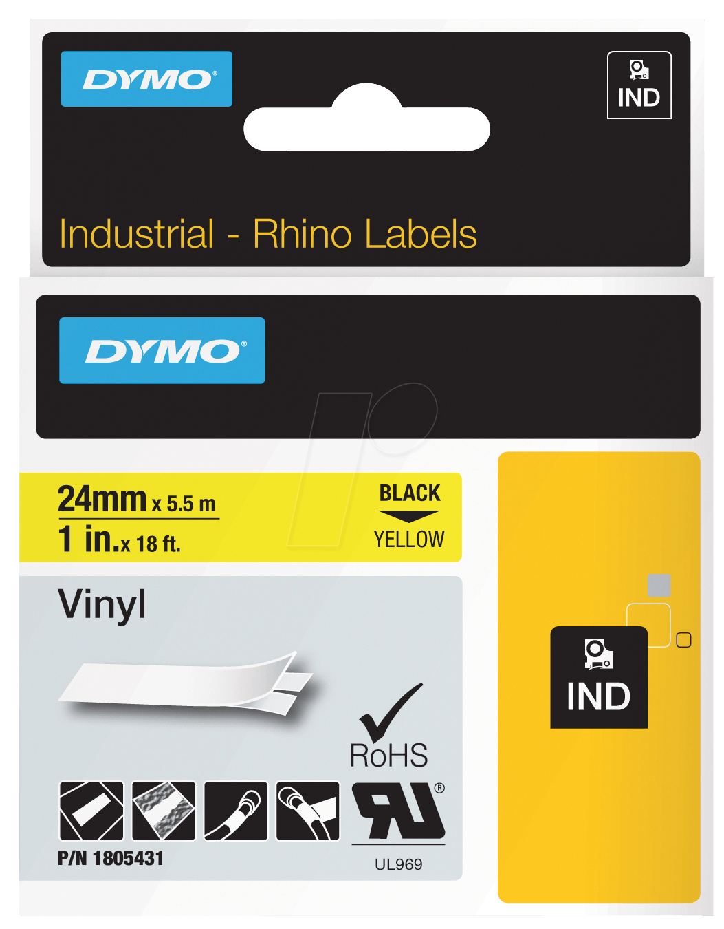 DYMO IND 1805431 - DYMO IND Band Vinyl, 24mm, schwarz/gelb von Dymo
