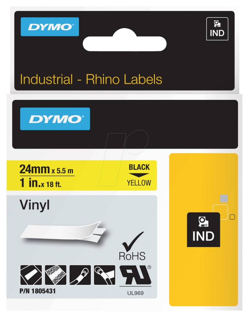 DYMO IND 1805431 - DYMO IND Band Vinyl, 24mm, schwarz/gelb von Dymo