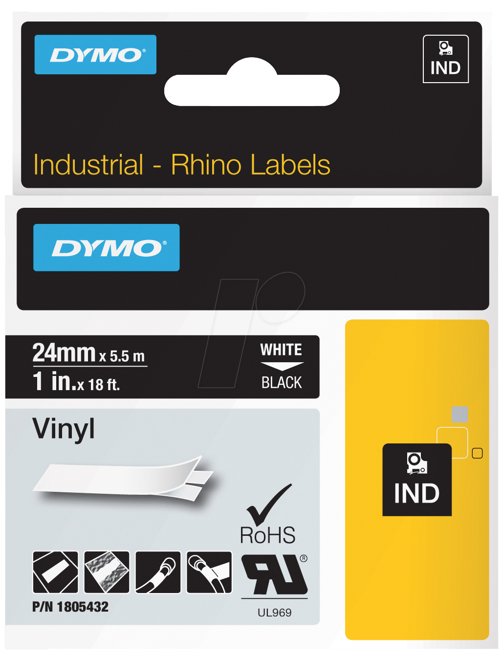 DYMO IND 1805432 - DYMO IND Band Vinyl, 24mm, weiß/schwarz von Dymo