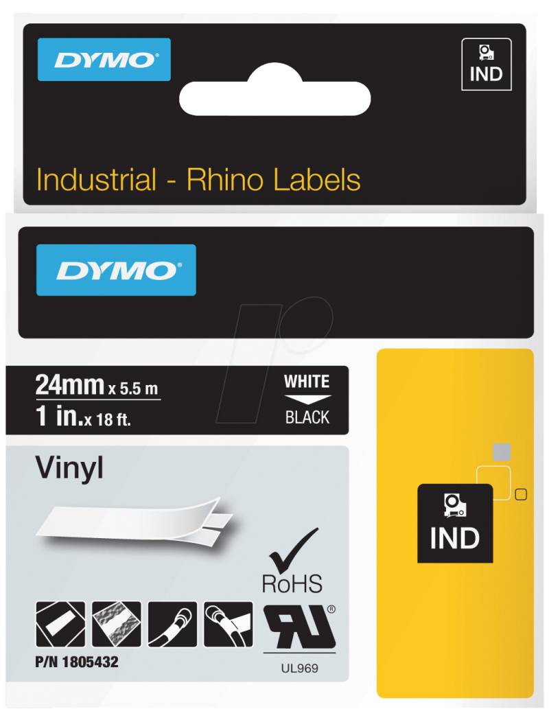 DYMO IND 1805432 - DYMO IND Band Vinyl, 24mm, weiß/schwarz von Dymo