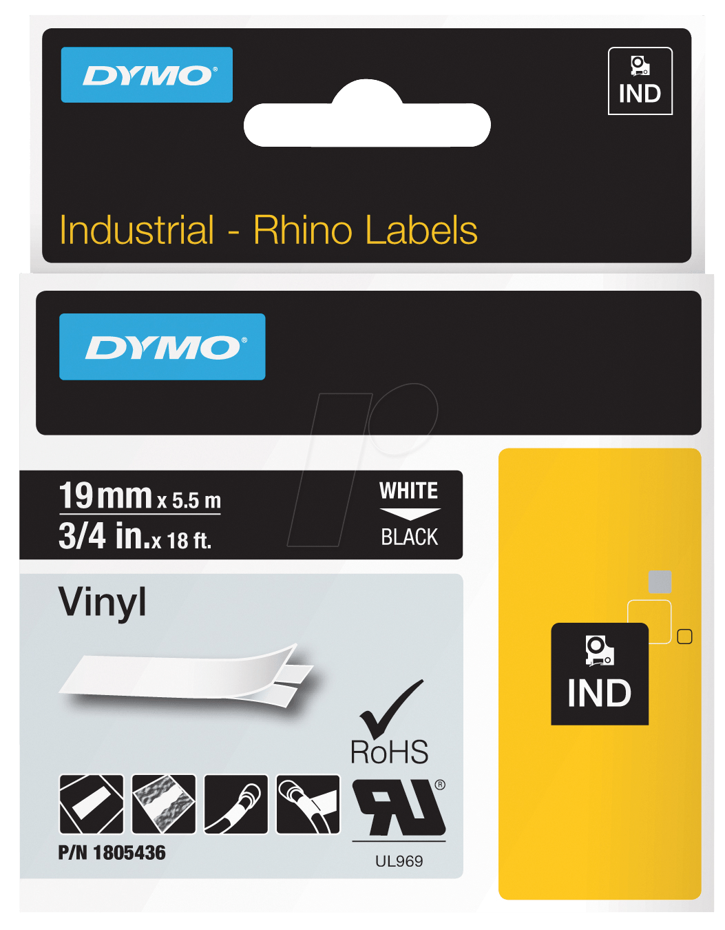 DYMO IND 1805436 - DYMO IND Band Vinyl, 19mm, weiß/schwarz von Dymo