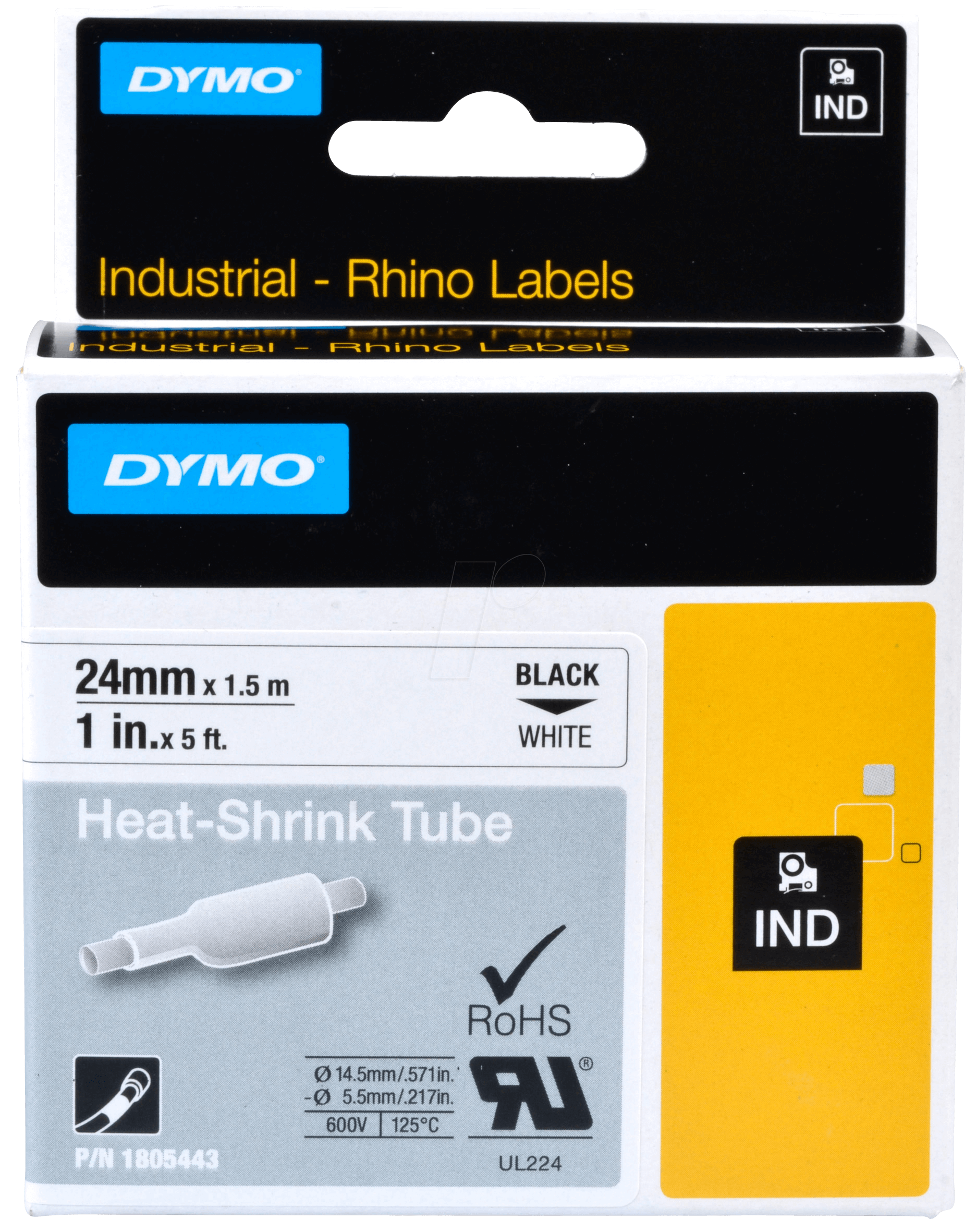 DYMO IND 1805443 - DYMO IND Schrumpfschlauch, 24mm, schwarz/weiß von Dymo