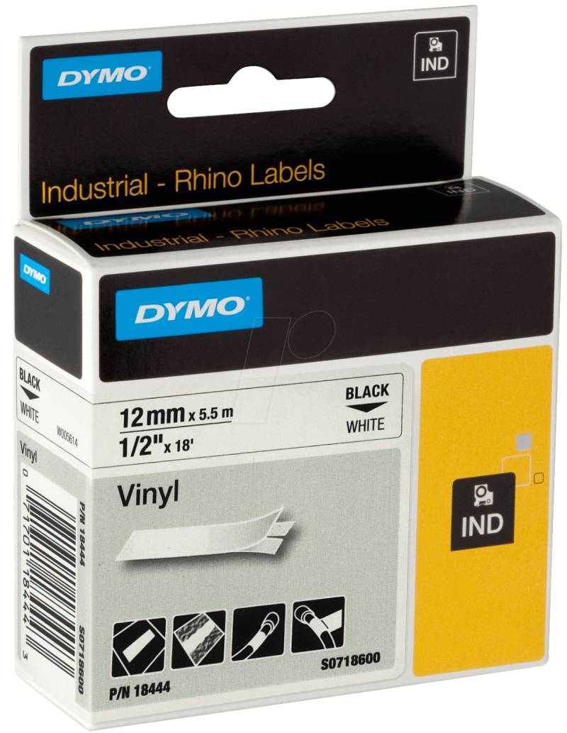 DYMO IND 18444 - DYMO IND Band Vinyl, 12mm, schwarz/weiß von Dymo