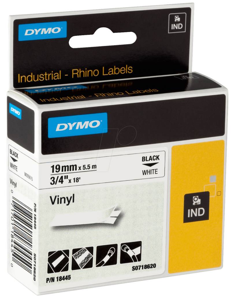 DYMO IND 18445 - DYMO IND Band Vinyl, 19mm, schwarz/weiß von Dymo