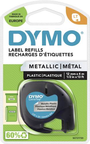 DYMO LT Schriftband Bandfarbe: Silber (metallic) Schriftfarbe: Schwarz 12mm 4m S0721730 von Dymo