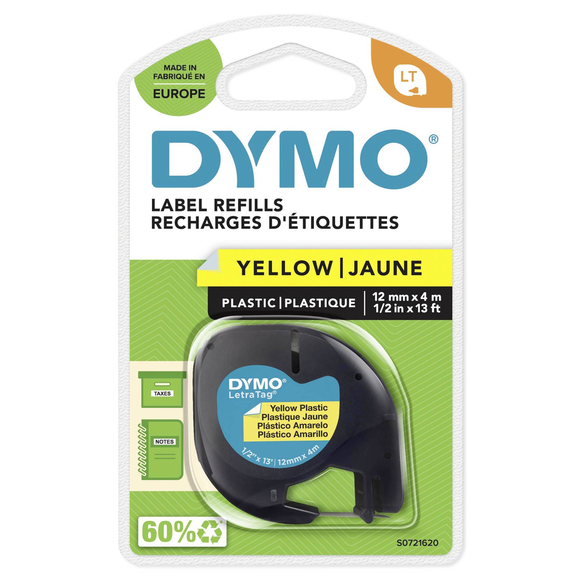 DYMO LetraTag-Band, Plastik 12mm x 4m schwarz->gelb DYMO LetraTag-Band, Plastik 12mm x 4m schwarz->gelb von Dymo
