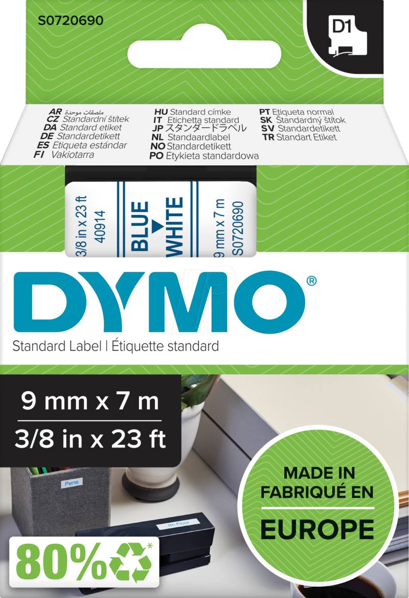 DYMO S0720690 - DYMO D1 Schriftband, 9 mm, blau/weiß von Dymo