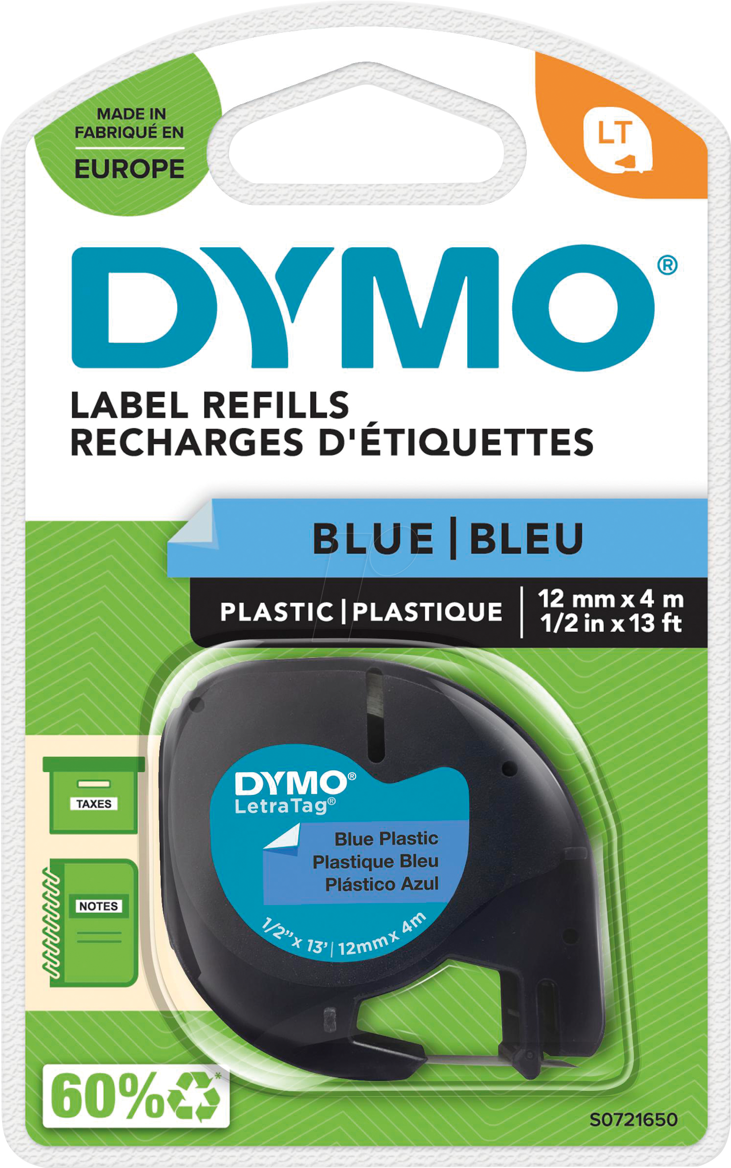 DYMO S0721650 - Beschriftungsband, Plastik, schwarz/blau, LetraTag® von Dymo