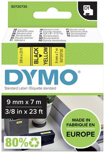 DYMO Schriftband D1 40918 Bandfarbe: Gelb Schriftfarbe:Schwarz 9mm 7m von Dymo