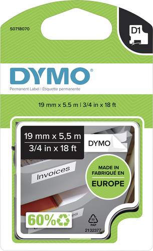 DYMO Schriftband D1 S0718070 Polyester Bandfarbe: Weiß Schriftfarbe:Schwarz 19mm 5.5m von Dymo