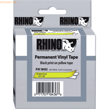 Dymo Beschriftungsband für Rhino 12mm Vinyl schwarz auf gelb von Dymo
