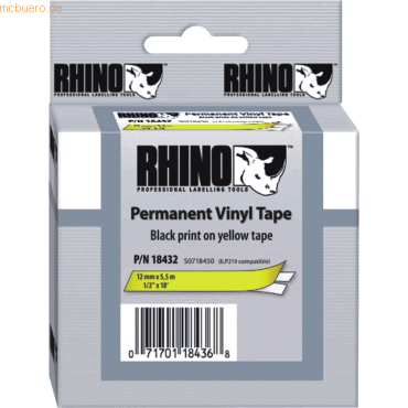 Dymo Beschriftungsband für Rhino 12mm Vinyl schwarz auf gelb Dymo Beschriftungsband für Rhino 12mm Vinyl schwarz auf gelb von Dymo