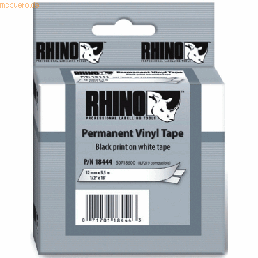 Dymo Beschriftungsband für Rhino 12mm Vinyl schwarz auf weiß von Dymo