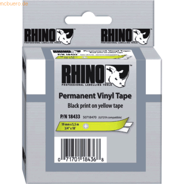 Dymo Beschriftungsband für Rhino 19mm Vinyl schwarz auf gelb von Dymo
