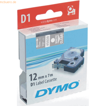 Dymo Etikettenband Dymo D1 12mm/7m weiß/transparent Dymo Etikettenband Dymo D1 12mm/7m weiß/transparent von Dymo