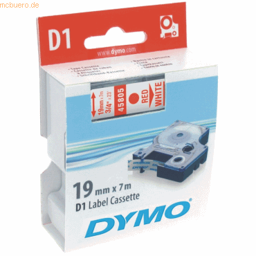 Dymo Etikettenband Dymo D1 19mm/7m rot/weiß von Dymo