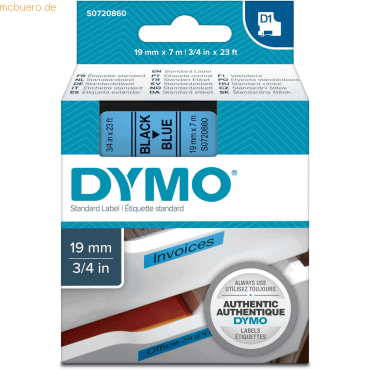 Dymo Etikettenband Dymo D1 19mm/7m schwarz/blau von Dymo