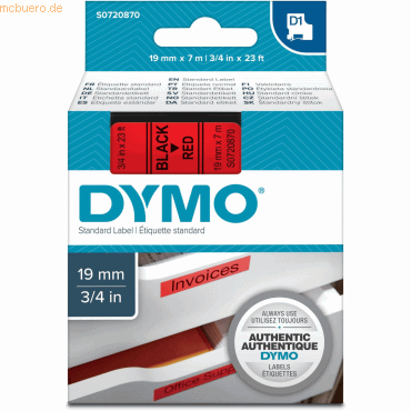 Dymo Etikettenband Dymo D1 19mm/7m schwarz/rot Dymo Etikettenband Dymo D1 19mm/7m schwarz/rot von Dymo