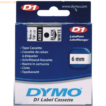Dymo Etikettenband Dymo D1 6mm/7m schwarz/weiß von Dymo