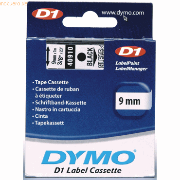 Dymo Etikettenband Dymo D1 9mm/7m schwarz/transparent von Dymo