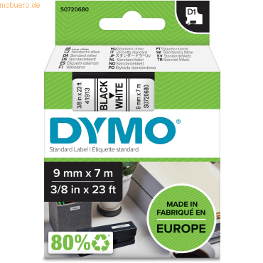 Dymo Etikettenband Dymo D1 9mm/7m schwarz/weiß von Dymo