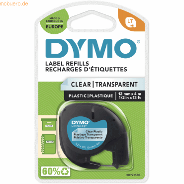 Dymo Etikettenband LetraTag 12mm x 4m schwarz auf transparent Dymo Etikettenband LetraTag 12mm x 4m schwarz auf transparent von Dymo