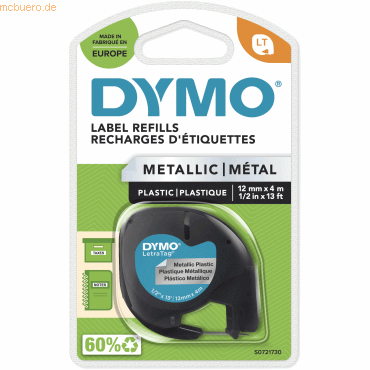 Dymo Schriftbänder Dymo LetraTag 12mm x 4m schwarz auf metallic silber von Dymo