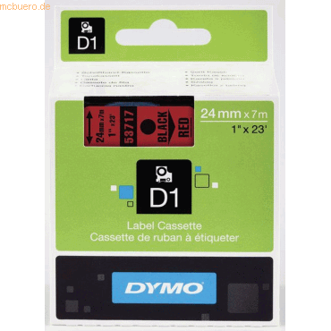 Dymo Schriftbandkassette D1 Kunststoff laminiert 7mx24mm schwarz/rot von Dymo