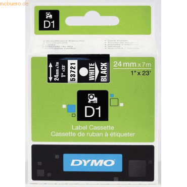Dymo Schriftbandkassette D1 Kunststoff laminiert 7mx24mm weiß/schwarz von Dymo