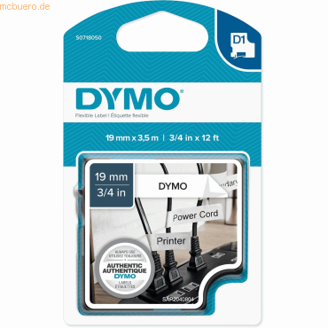 Dymo Schriftbandkassette D1 Nylon flexibel laminiert 3,5mx19mm schwarz von Dymo