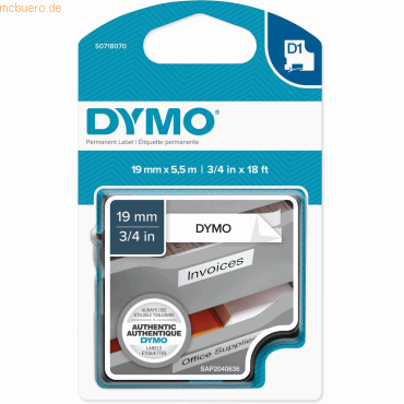 Dymo Schriftbandkassette D1 Polyester laminiert 5,5mx19mm schwarz/weiß von Dymo