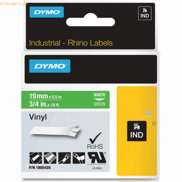 Dymo Schriftbandkassette PVC 5,5mx19mm weiß/grau von Dymo