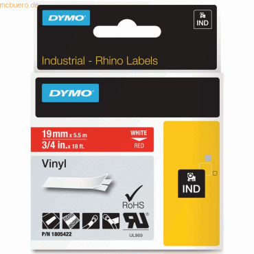 Dymo Schriftbandkassette PVC 5,5mx19mm weiß/rot von Dymo