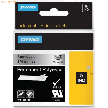 Dymo Schriftbandkassette Rhino Band ID1 Polyester laminiert 5,5mx6mm s von Dymo