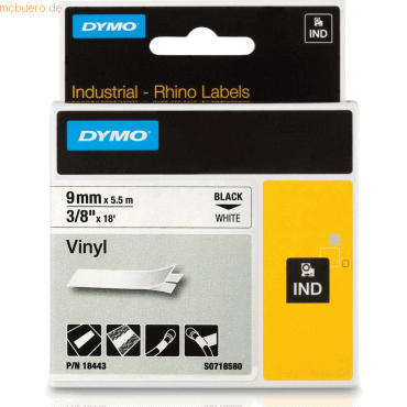 Dymo Schriftbandkassette Vinylband PVC laminiert 5,5mx9mm schwarz/weiß von Dymo