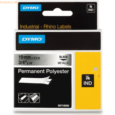 Dymo Schriftbandkassette permanent Polyester 5,5mx19mm schwarz/metalli von Dymo