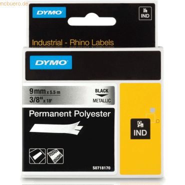 Dymo Schriftbandkassette permanent Polyester 5,5mx9mm schwarz/metallic von Dymo