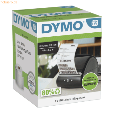 Dymo Versandetikett 2166659 LabelWriter 102x210mm weiß 140 Stück Dymo Versandetikett 2166659 LabelWriter 102x210mm weiß 140 Stück von Dymo