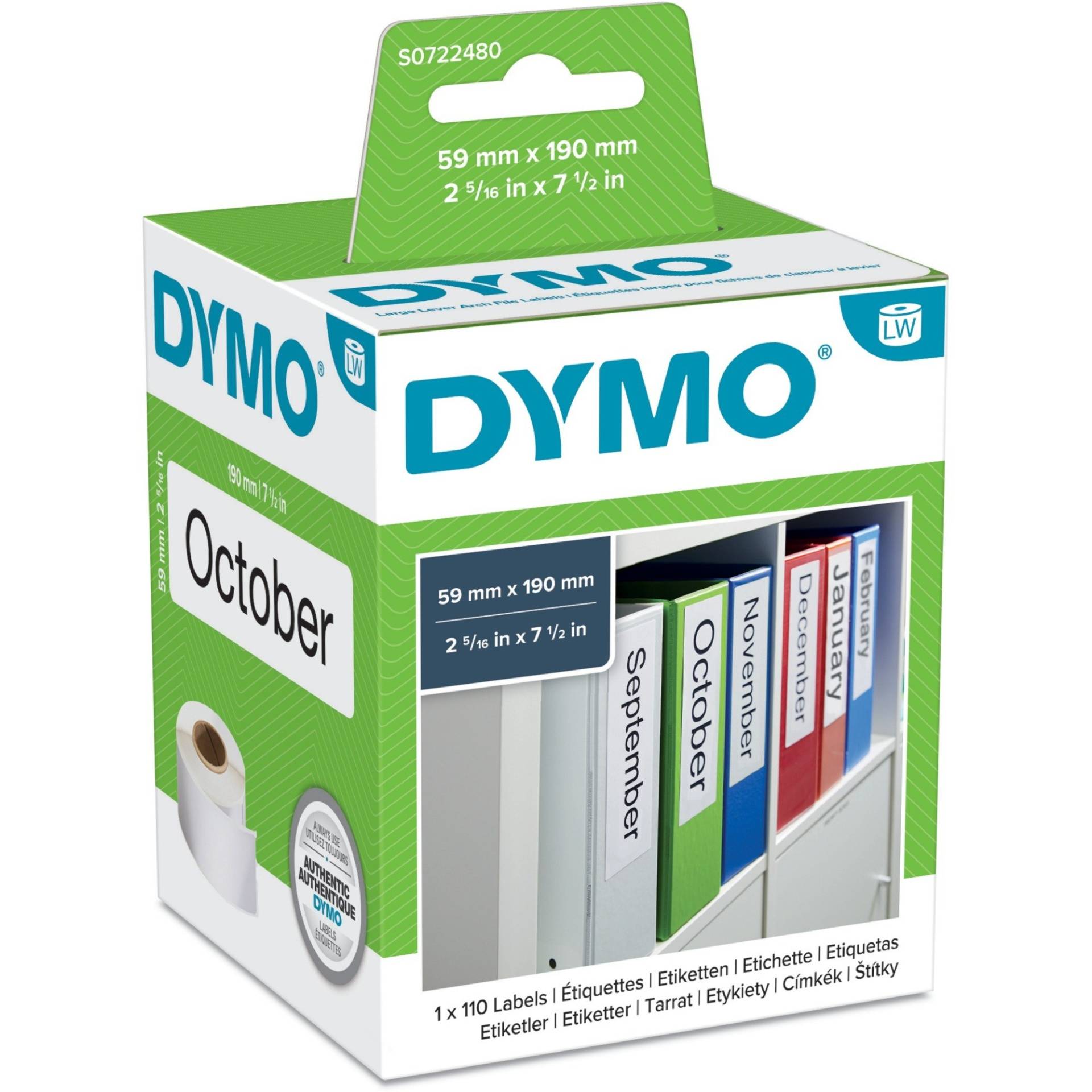 LabelWriter ORIGINAL Ordneretiketten breit 59x190mm, 1 Rolle mit 110 Etiketten von Dymo