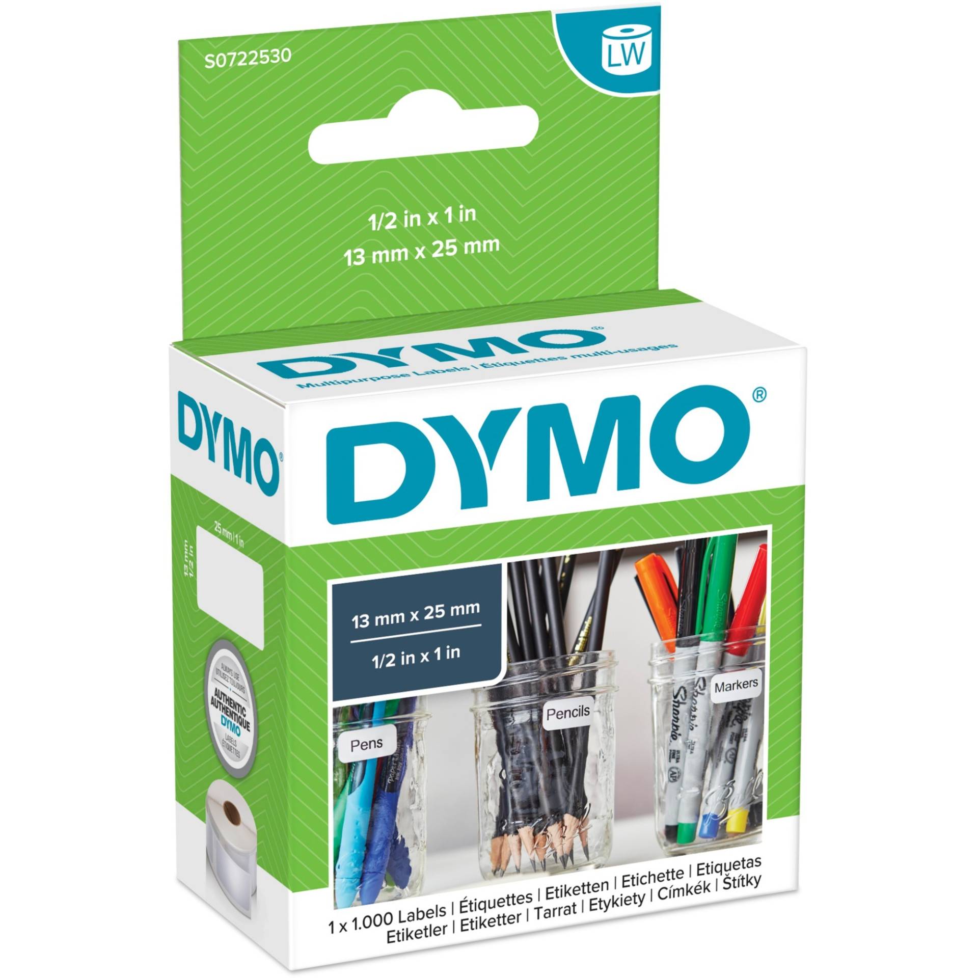 LabelWriter ORIGINAL Vielzwecketiketten 13x25mm, 1 Rolle mit 1000 Etiketten von Dymo
