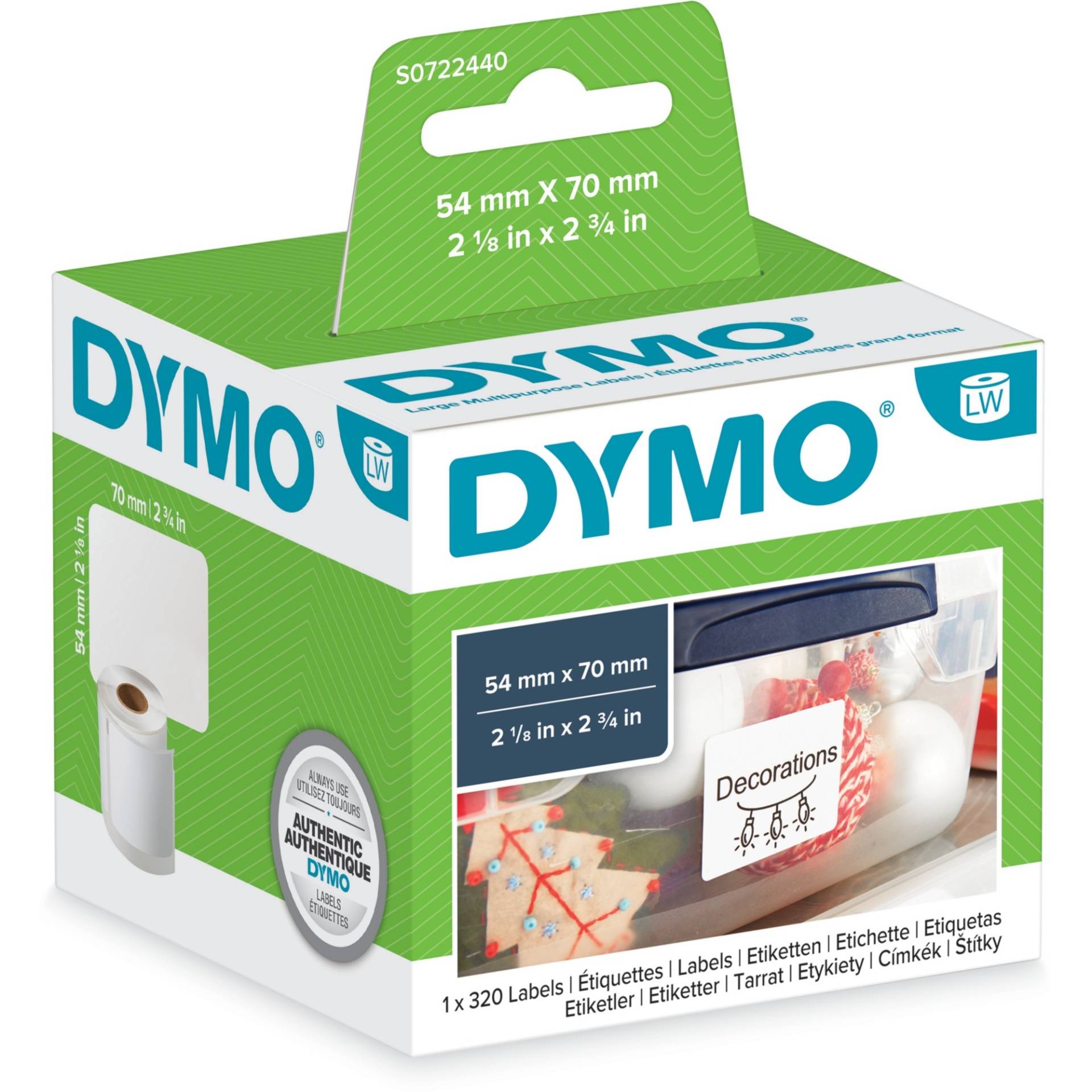 LabelWriter ORIGINAL Vielzwecketiketten 54x70mm, 1 Rolle mit 320 Etiketten von Dymo